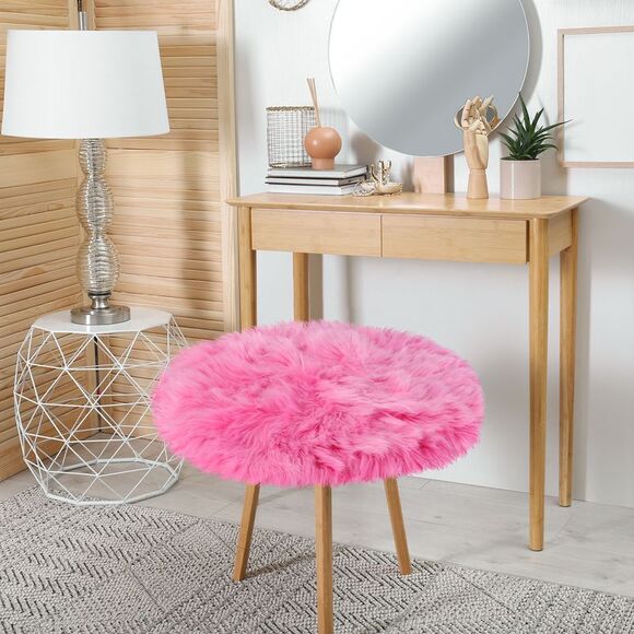 Faux Fur Round Rug Fluffy Area Rugs for Bedroom 2 x 2 Feet Rose Red - Picture 3 of 6
